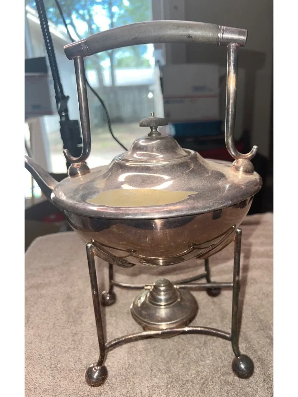 Antique Tilting Teapot With Stand Oil Warmer Silver-Plated Vintage Victorian